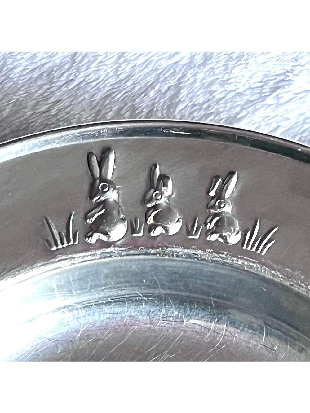 Selandia Japan 18/8 Stainless Steel Bunny Rabbit Plate Trinket Dish Embossed